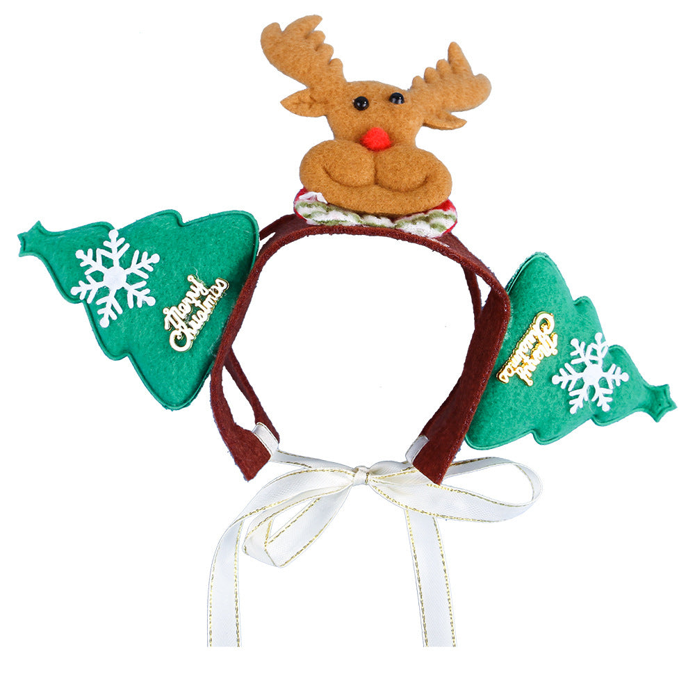 Pet Christmas Headband - Green Trees and Reindeer