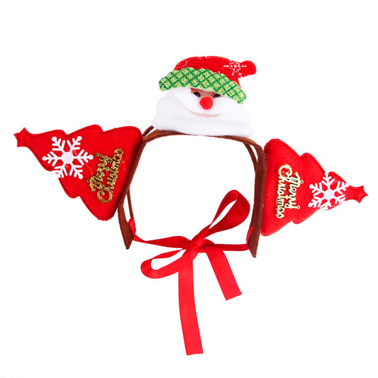 Pet Christmas Headband - Red Trees and Snowman