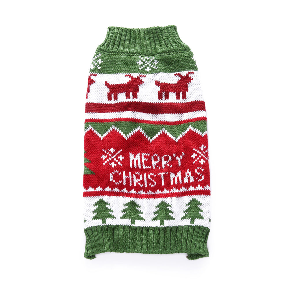 Dog Christmas Jumper - Merry Christmas Green, Red and White